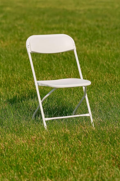 BTEXPERT Set of 5 Pack, White Plastic Folding Chair Steel Frame Commercial High Capacity Event Chair Lightweight Set for Office Wedding Party Picnic Kitchen Dining Church School