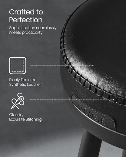 VASAGLE EKHO Collection - Bar Stools Set of 2, Swivel Bar Height Bar Stools with Back, Synthetic Leather with Stitching, Mid-Century Modern, 30-Inch Tall Barstools for Kitchen Home Bar, Ink Black