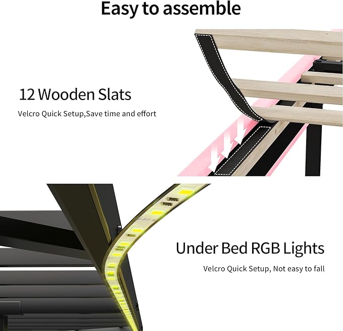 Full Size Bed Frames with Storage Headboard,Power Outlet, Modern Velvet Upholstered Platform Bed LED Bed Frame with 5 Storage Shelves, No Box Spring Needed, Pink