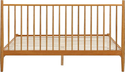 NTC Inno Wooden Bed Frame with Headboard, Solid Oak and Rubber Wood Foundation with Silent Slats and Wood Central Supports, 1000 Lb Capacity, Effortless Assembly, Queen Rustic - Oak