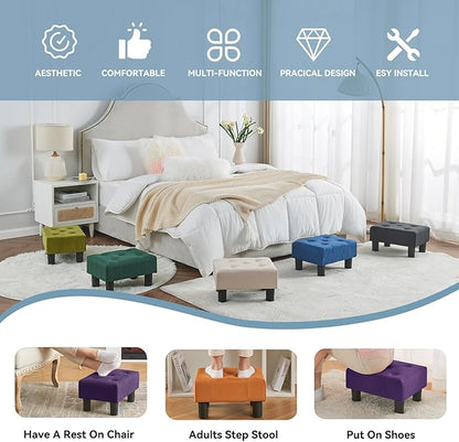 Poofzy Small Foot Stool Ottoman, Velvet Ottoman Foot Rest with Legs, Rectangle Foot Rest for Couch, Footstools and Ottomans Small for Living Room and Entryway (Purple)