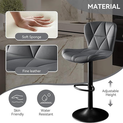 Bar Stools Set of 4,Adjustable Swivel Barstools,Counter Height Barstools with Backs Faux Leather Kitchen Island Bar Chair, Dark Grey