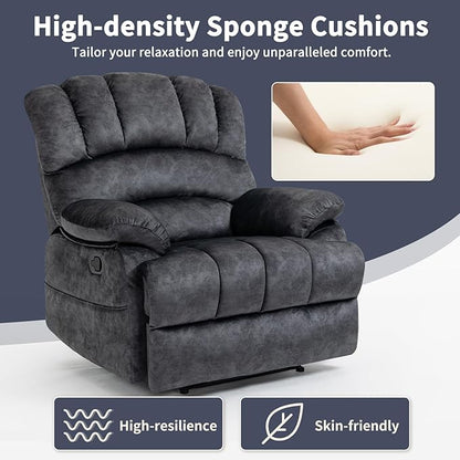 Manual Recliner Chair for Living Room, Single Sofa Recliners for Adults 350LBS, Heavy Duty Reclining Max 155 Degrees, Fabric Dark Gray