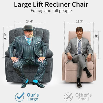 Power Recliner with Vibration Massage & Lumbar Heat, Electric Lift Chairs for Elderly, High Back Reclining Max 155 Degree with Charging Ports, Chenille Fabric Blue Gray