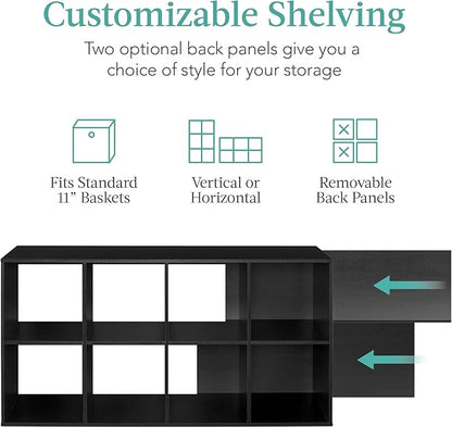 Best Choice Products 8-Cube Storage Organizer, 11in Shelf Opening, Bookcase, Display Shelf, Customizable w/ 3 Removable Back Panels – Black