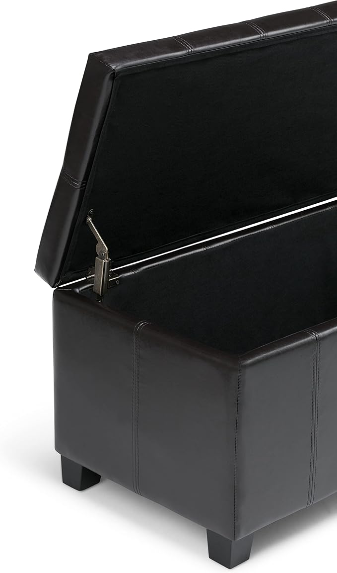 SIMPLIHOME Dover 36 inch Wide Contemporary Rectangle Storage Ottoman Bench in Midnight Black Vegan Faux Leather, Assembled, for the Living Room, Entryway and Family Room
