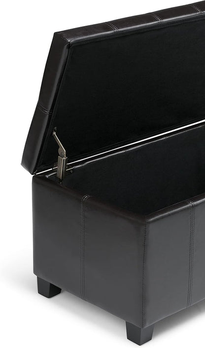 SIMPLIHOME Dover 36 inch Wide Contemporary Rectangle Storage Ottoman Bench in Midnight Black Vegan Faux Leather, Assembled, for the Living Room, Entryway and Family Room