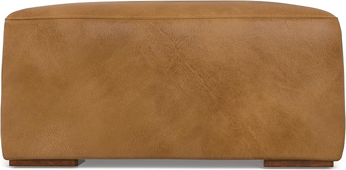 SIMPLIHOME Rex Ottoman in Full-Grain Genuine Leather, Sienna, 34-inches Wide, Modern-Style Table Ottoman or Footrest, Assembled, for Living Room and Family Room