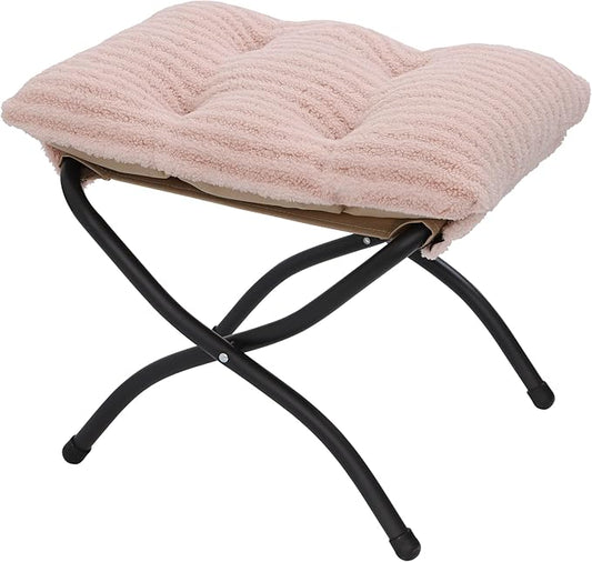 15"(H) Folding Ottoman, Foldable Footrest Stool, Portable Small Foot Stool for Couch, Collapsible Foot Rest Ottoman for Sofa, Accent Padded Ottomans for Living Room, Bedroom, Stripe Pink