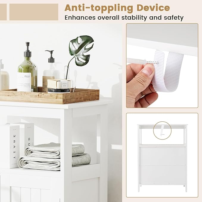 Tangkula Bathroom Storage Cabinet, Freestanding Floor Organizer with 2 Doors & 1 Adjustable Shelf, Modern Home Bathroom Furniture for Living Room Entryway Kitchen (Cabinet, White)