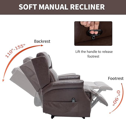 Manual Recliner Chair with Massage & Lumbar Heat, Breathable Leather Reclining Chair for Adults, Humanized Design Easy to Install Living Room Recliners Brown