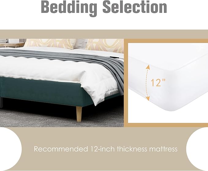 AGARTT Upholstered Platform Bed Frame Queen Size with Headboard and Footboard/Wooden Slats Support/No Box Spring Needed/Easy Assembly, Green Velvet