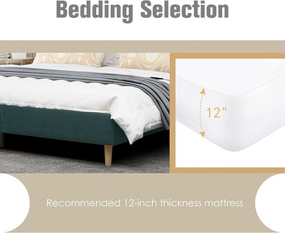AGARTT Upholstered Platform Bed Frame Full Size with Headboard and Footboard/Wooden Slats Support/No Box Spring Needed/Easy Assembly, Green Velvet