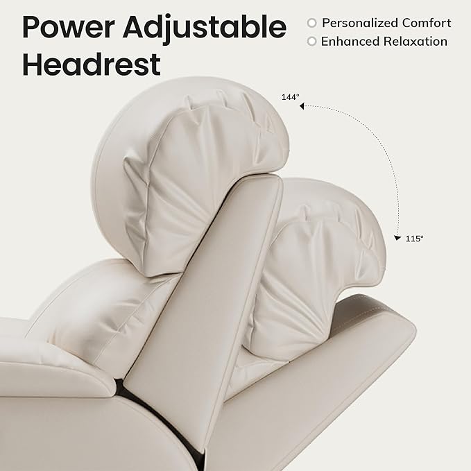 COLAMY Triple Motors Power Recliner Chair with Power Headrest & Lumbar Support Independent Adjustment for Living Room, Leather Electric Recliner Sofa Chair, Beige