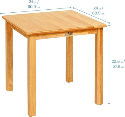 ECR4Kids 24in Square Hardwood Table with 22in Legs, Kids Furniture, Honey