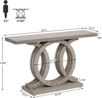 Tribesigns 55-Inch Console Table with Geometric Wood Base, Modern Entryway Table with Thick Tabletop for Living Room, Hallway, Foyer (Gray)