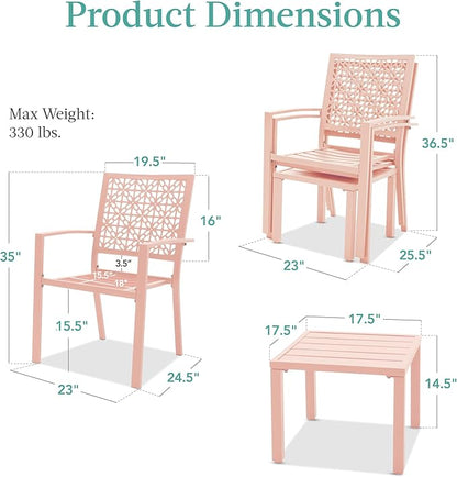 Best Choice Products 3-Piece Outdoor Bistro Set, Stackable Modern Steel Furniture for Porch, Garden w/ 2 Chairs, Table, Geometric Decor - Peach