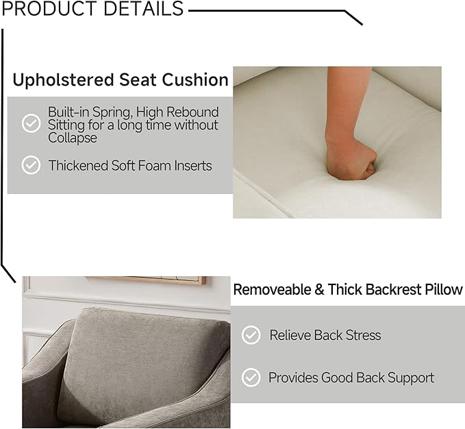 UIXE Swivel Accent Chairs Set of 2, Chenille Upholstered Arm Chair for Living Room, Modern Club Armchair Comfy Single Sofa Bedroom Reading Seat with Lumbar Pillow - Sand