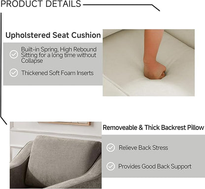 UIXE Swivel Accent Chair, Chenille Fabric Upholstered Arm Chair for Living Room, Modern Club Armchair Comfy Single Sofa Bedroom Reading Seat with Lumbar Pillow - Sand