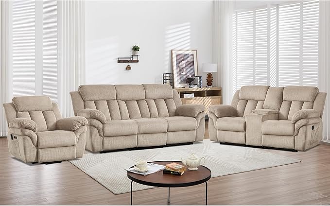 CANMOV Recliner Sofa Set, Oversize Power Lift Recliner Chair, Manual Loveseat and 3-Seat Sofa with Overstuffed Armrest for Living Room,Bedroom Furniture,Office,1+2+3 Seat Light Brown