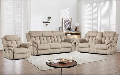 CANMOV Recliner Sofa Set, Oversize Power Lift Recliner Chair, Manual Loveseat and 3-Seat Sofa with Overstuffed Armrest for Living Room,Bedroom Furniture,Office,1+2+3 Seat Light Brown