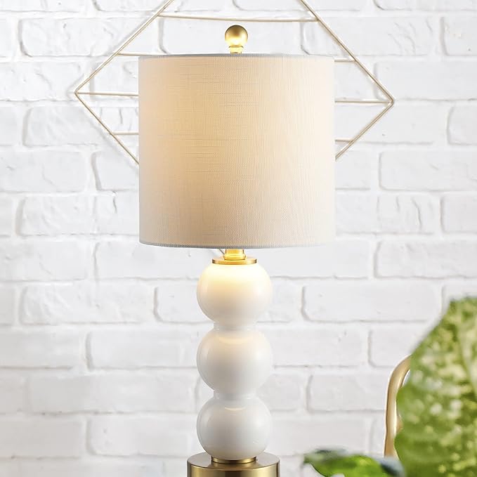 JONATHAN Y JYL1021A February 21" Glass/Metal LED Table Lamp Contemporary Bedside Desk Nightstand for Bedroom Living Room Office College Bookcase LED Bulb Included, White/Brass Gold