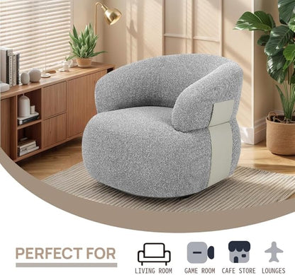 Swivel Barrel Accent Chairs-Modern Round Club Arm Chair Upholstered Living Room Armchair, Single Sofa Seating Bedroom Side Reading Seat for Living Roon Office (Gray,1 Pack)