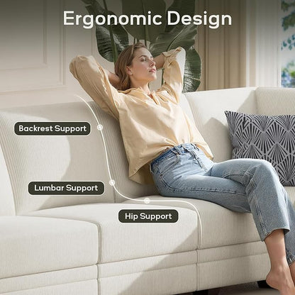 Wanderwell Oversized Modular Sectional Sofa, 16-Seater U Shaped Couches with Movable Ottoman,Corduroy Sectional Couch with Wide and Deep Seats Suitable for Living Room,Bedroom,Apartment (Cream, U-16)