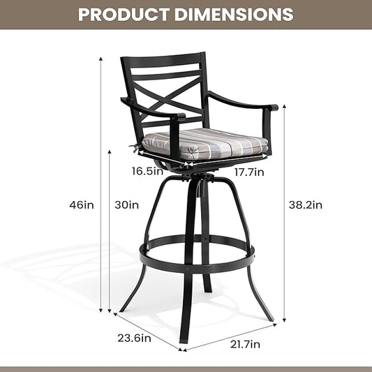 Pellebant 30-Inch Sunbrella Outdoor Bar Stools Set of 4, Aluminum Swivel Patio Bar Height Bar Stools with Back & Footrest, for Deck Lawn Garden(Milano Char)