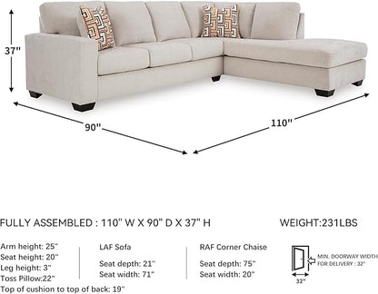Signature Design by Ashley Aviemore Casual L-Shaped 2-Piece Sectional with Chaise and Loose Seat Cushions, Accent Pillows Included, 110" Wide, Light Gray