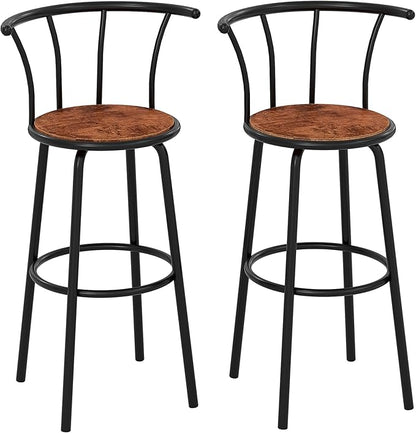 VECELO Bar Stools Set of 2, Swivel Counter Barstools with Backrest, Bar Height Chairs for Dining Room, Kitchen Island, Pub, Easy Assembly, Retro Brown
