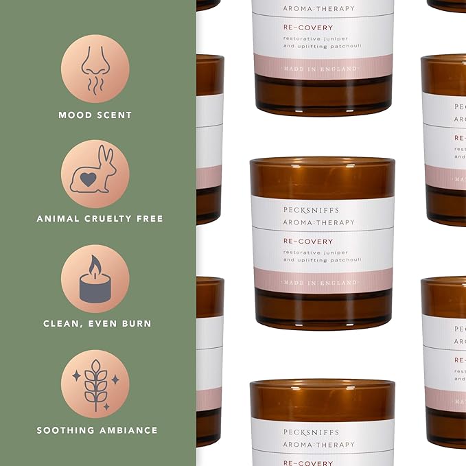 Pecksniff's Aromatherapy Re-Covery Candle - Uplifting Patchouli & Juniper Scent, 150g - Perfect for Relaxation & Well-Being