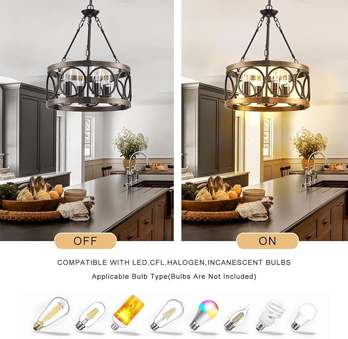 Light Fixtures Ceiling Mount Kitchen, 4 Light Black Semi Flush Mount Ceiling Light Fixture,Modern Dining Room Chandelier Over Table,Vintage Farmhouse Chandelier for Dining Room