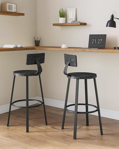 VASAGLE Bar Stools Set of 4, Bar Height Stools, 28.9 Inches Counter Barstools Chairs with Back for Dining Kitchen Island, Steel Frame, Industrial Style, Easy Assembly, Ebony Black