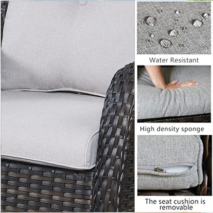 HUMMUH 9 Piece Patio Furniture PE Wikcer Outdoor Furniture Set with Sectional Sofa Swivel Patio Chairs Ottomans and Glass Coffee Table for Yard,Garden,Lawn