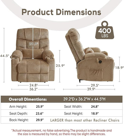 ABCASA Oversized Dual Motor Lay Flat Power Lift Recliner Chair Set of 2 for Elderly with Massage and Heat, Textile Large Recliner Chair, Lift Chairs Recliner with Lumbar Pillow, Cup Holder, Beige