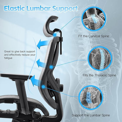 Ergonomic Office Chair with Lumbar Support, 3D Adjustable Armrest, Mesh Home Office Desk Chairs, Swivel Computer Chair, High Back Reclining Executive Office Chair,400lbs Capacity (Black/Grey)