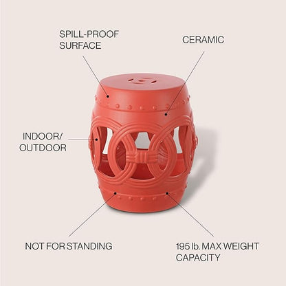 JONATHAN Y TBL1022G Lucky Coins 16" Chinese Ceramic Drum Indoor/Outdoor Garden Stool Bohemian, Coastal, Cottage, French Country, Traditional, for Living Room, Garden Room, Patio, Matte Coral