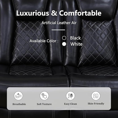 Power Reclining Sectional Sofa, Black Leather Couch with Recliners, Air Leather Sofa Couch with LED Lights/USB Port/Cup Holder for Living Room/Apartment/Office