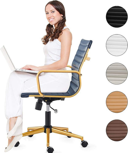 Office Chair Ergonomic Swivel Desk Chair with Armrests and Wheels Comfortable Heavy-Duty Chair for Home Office Wide 22.83in Seat for Women and Men，Gold Navy