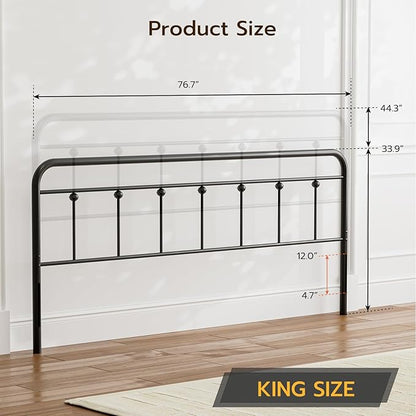 Black Metal King Size Headboard, Height Adjustable, Farmhouse Victorian Wrought Iron Headboards Only for Bedroom