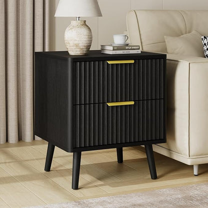 LYNSOM Fluted Dresser and Nightstand Sets 3 Piece, 5-Drawers Dresser and 2-Drawer Nightstands Set of 2, Wood Bedroom Furniture Set for Home, Bedroom, Hallway, Black