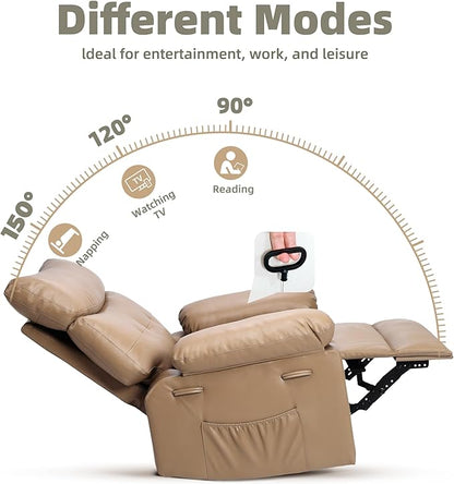 GarveeHome Oversized Recliner Chairs, Classic Manual Leather Recliner, Home Theater Seating with Lumbar & Arms Support for Living Room, Bedroom and Nursery - Tan