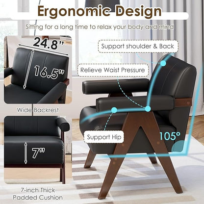STHOUYN Black Leather Accent Chairs Set of 2, Mid Century Modern Accent Chair, Side Arm Chairs for Living Room, Office Guest Waiting Room Chairs (2, Black)