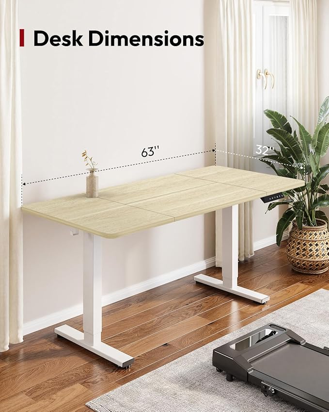 SANODESK Standing Desk Height Adjustable Electric Stand up Desk 63x32 Inches Sit Stand Home Office with Splice Board, White Frame/White Wood Grain