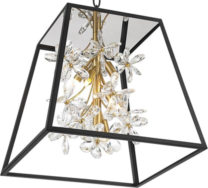 Possini Euro Design Carrine 15 3/4" Modern Pendant Chandelier Ceiling Light Fixture Dining Room Over Table Kitchen Island Foyer Hanging Unique 5-Light LED Dimmable Black Gold Finish Crystal Small