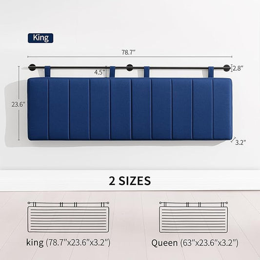 UEV King Headboard Only, Wall Mounted Hanging Upholstered Bed Head Board, Modern Vertical Channel Design of Fine Linen, Elegant Dark Blue Fluted Headboard for Bedroom (Dark Blue, King Size)