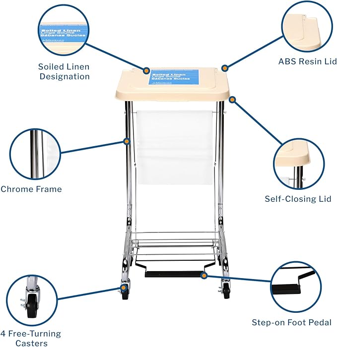 McKesson Hamper Stand With Step-On Foot Pedal and Self-Closing Lid, Laundry Room Storage, 30-33 Gallon Capacity, 1 Count