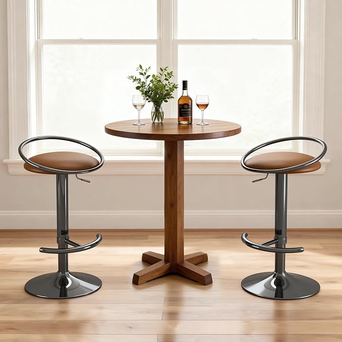 Bar Stools Set of 2, Adjustable Swivel Counter Height Barstools with Upholstered Seat, PU Leather Counter Stools for Bar, Kitchen Island, Dining Room, Gloss Black