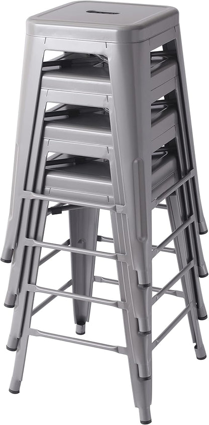Amazon Basics Metal Bar Stools - 24-Inch, Set of 4, Dark Grey